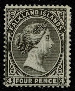 1889 Falkland Islands 4d Olive Grey-Black SG12 V Fresh F MM Cat. £200.00 - Picture 1 of 1