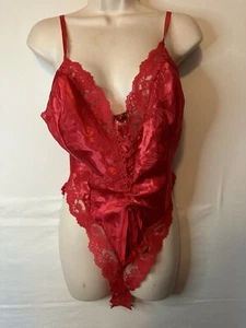 Vintage delicates Second skin teddy L 14-16 Red lace Romper Hi-leg - Picture 1 of 5