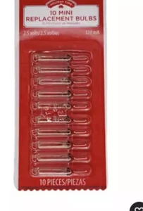 Mini Replacement Bulbs Clear 2.5 Volts 170 mA 10 Pack New Holiday Time - Picture 1 of 3