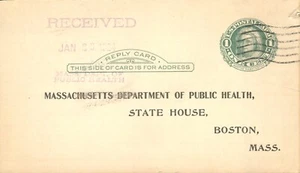 US 1924 Infektionskrankheit Plymouth MA Post Briefpapier Antwort CD #UY7r Cover - Bild 1 von 2