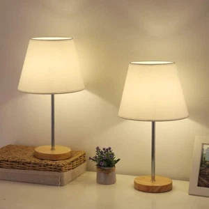 2 Pack Modern Table Lamps Nightstand Lamps with Wood Base for Living Room Office - Picture 1 of 7