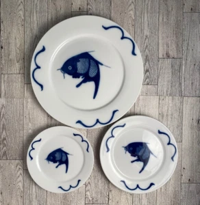 Misty Rose YOUR CHOICE Super White China Blue Koi Dinner, Salad,& Bread Plate - Picture 1 of 10