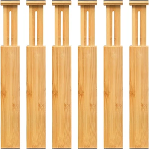 Bamboo Drawer Dividers 6-Pack Adjustable Organizers for Kitchen & Closet - Picture 1 of 12