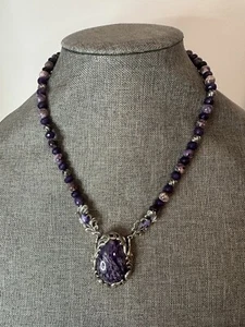 Caroyln Pollack Sterling Silver Purple Beaded Necklace Pendant Charoite - Picture 1 of 4
