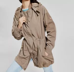 $218 Guess Women's Brown Drawstring Waist Windbreaker Coat Jacket Size S - Picture 1 of 2