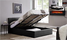 Black Faux Leather Ottoman Storage Bed | Gas Lift Bedframe - Four Frame Sizes