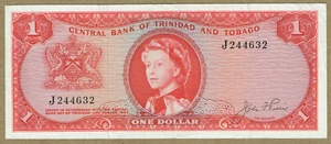 CENTRAL BANK OF TRINIDAD & TOBAGO QEII LAW OF 1964 $1 SIGN. 1 PREFIX J P-26a VF - Picture 1 of 2