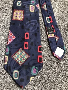 Mens unbranded 100% silk blue geometric smart tie 3.75" wide 57" long - Picture 1 of 4
