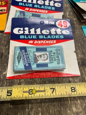 Vtg Gillette Razor Blades Shaving NOS Orig Advertising Display Card Blue 10pk! - Image 1 of 2