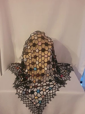 Черный открытый крючком с разноцветными кругами - бисер на 2 края треугольный шарф - Изображение 1 из 4