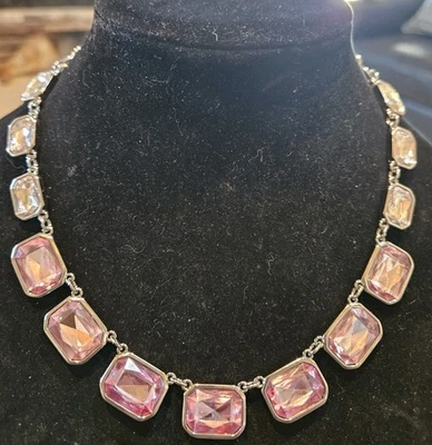 Conjunto de Colar de Cristal Facetado White House Black Market em Prata 18" - Imagem 1 de 2