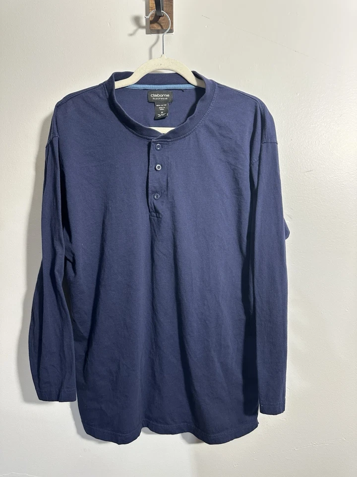 Claiborne Sleepwear Men’s M Henley Blue Knit Long Sleeve Sleep Shirt - Image 1 of 4