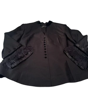 Dana Buchman Silk Feather Trim Jacket Womens Blazer Velvet Buttons Long Sleeves - Picture 1 of 15