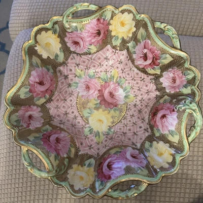 Unmarked Nippon 19th Century Ornate Rose Bowl Rare 10” Diameter Beaded Gold - Image 1 of 4