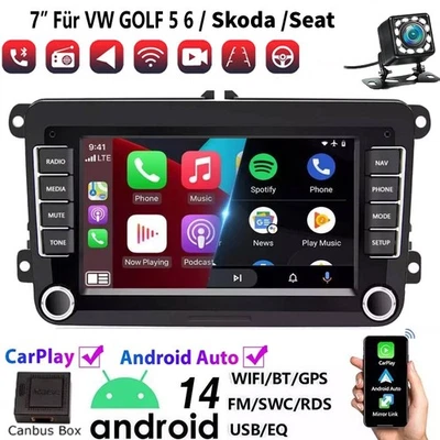 Für VW Golf 5 6 Plus Touran Caddy Jetta Autoradio Android 14 Apple Carplay NAVI - Bild 1 von 4