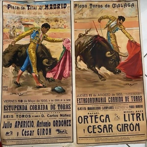 2pc Vintage Spanish Bullfighting Matador Posters 1955 1956 - Picture 1 of 7