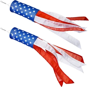 2 Pieces 24 Inch American Flag Windsock US Stars and Stripes Hanging Decoration  - Picture 1 of 6