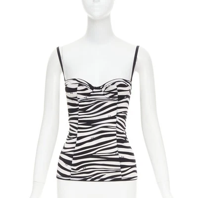 Camiseta sin mangas Dolce Gabbana D&G Vintage negro blanco logotipo rayas cebra talla 1 S Foto 1 de 4