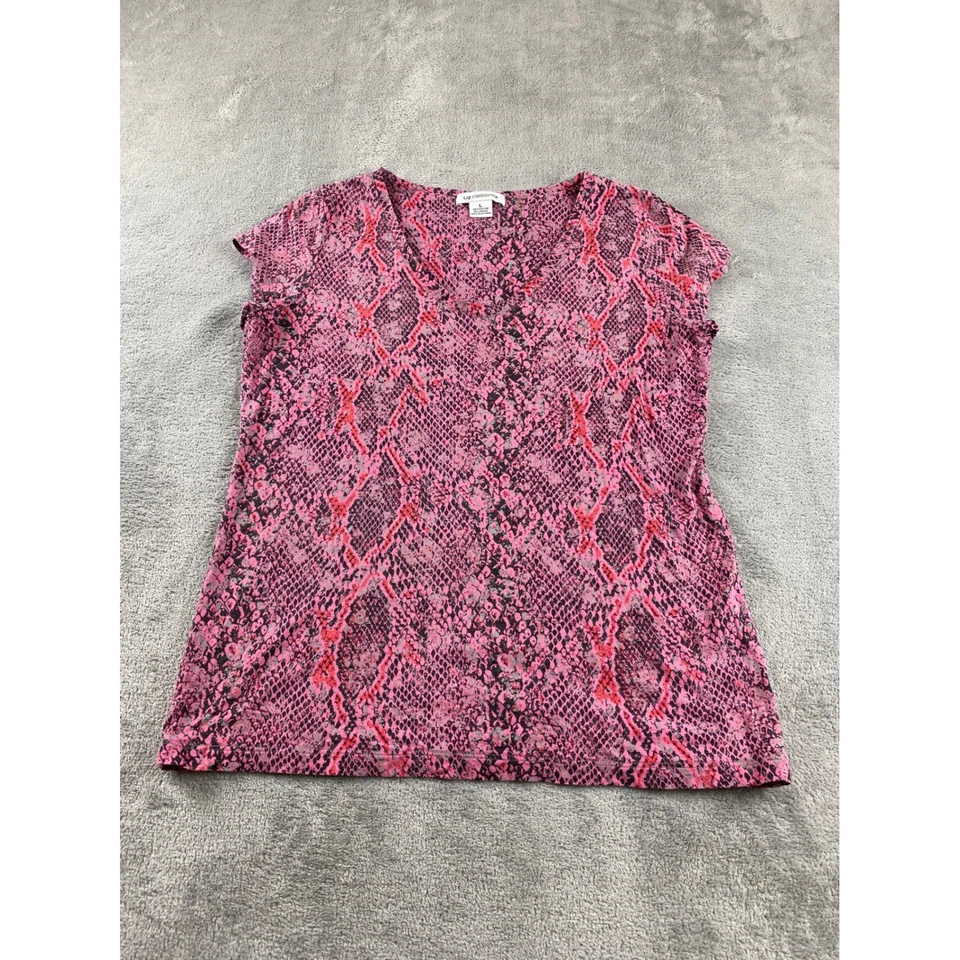 Liz Claiborne Pink Snake Print V-Neck Cap Sleeve Blouse Womens Size L - Image 1 of 4