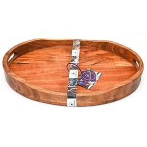Oval Tray with Handles Acacia Wood Decorative Ottoman Tray for Living Room Co... - Picture 1 of 9