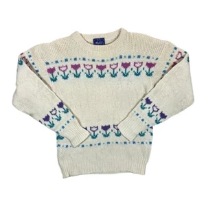 Vintage 90's WOOLRICH Floral Patterned Knit Wool Jumper Women's Medium - Picture 1 of 6
