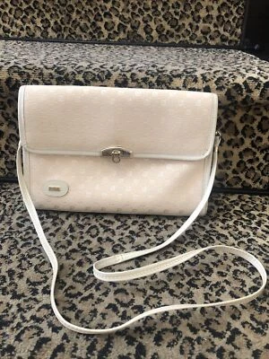 Bandolera/bolso de mano Pierre Cardin vintage años 60 marfil logotipo ribete cuero jacquard Foto 1 de 4