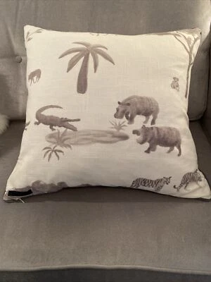 Magaschoni Home Safari Hippo Africa Pillow COVER Linen Blend 22"x 22" Damaged - Image 1 of 4