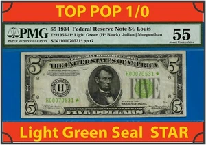 1934 $5 Federal Reserve Note PMG 55 highest graded St. Louis Star TOP POP 1/0 - Picture 1 of 4