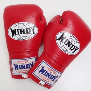 WINDY BGL Red GENUINE LACE UP  MUAY THAI MMA Martial Arts Sporting BOXING GLOVES - Picture 1 of 8