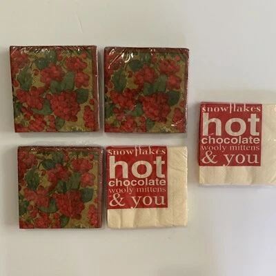 Lote De 5 Paquetes De Servilletas De Cóctel Navidad Invierno Vacaciones Nuevo En Paquete 80 Total Foto 1 de 4