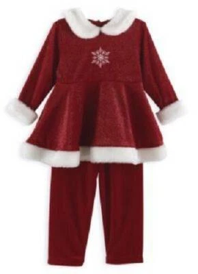 Niñas 12 Meses Rojo Vacaciones NAVIDAD CONJUNTO Pantalones y Camisa Túnica Piel Sintética Nuevo Con Etiquetas Foto 1 de 4