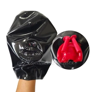 Maschera in gomma lattice occhi sigillati lunghezza 15 cm naso tubo cappuccio denti rossi - Foto 1 di 7