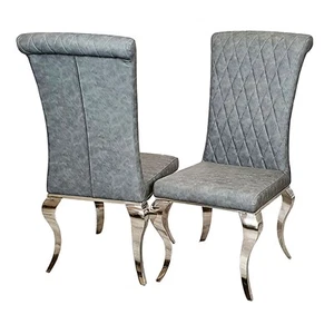 SET of 6 FurnitureDW Nicole Grey Leather Dining Chair Cross Stitch Chrome Legs - Picture 1 of 6