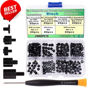 200Pcs M.2 Screw Kit | Black M2 SSD Mounting Screws | NVMe Standoff & Screw Set - Picture 1 of 12