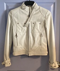 Damen weiße Echtleder Motorradjacke Small Arden B neu mit Etikett - Bild 1 von 4
