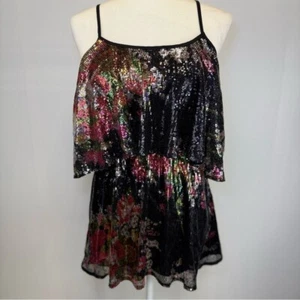 Mini Vestido Lovers + Friends Floral Lentejuelas Volantes Espalda Abierta Fiesta Vacaciones XS - Imagen 1 de 13