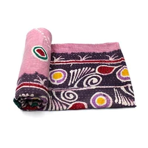 Vintage Kantha Quilt Indian Handmade Cotton Bedspread Organic Throw Blanket - Bild 1 von 6