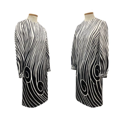 Mini vestido recto psicodélico arte ilusión óptica tejido Domani años 70 vintage Foto 1 de 4