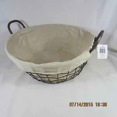 Basket Wire Woven Arch Handles Brown Tan Liner market garden storage toys 15"  - Image 1 of 4