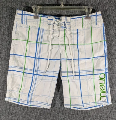 Pantalones cortos de natación O'Neill para mujer talla 9 blanco azul verde a cuadros trajes de baño surf Foto 1 de 4