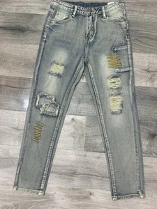 Distressed Denim Jeans Ripped Patches Light Wash Kids Size 12Y - Picture 1 of 6