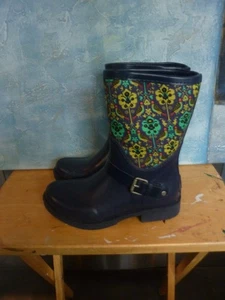 UGG NAVY BIRD FLORAL MOTIF MID CALF RAINBOOTS          WOMENS SZ. 6     EUC! - Picture 1 of 5