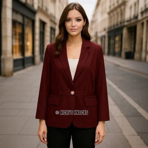 Talbots Burgundy Blazer Linen Blend One Button Lightweight Office Jacket Size 16 - Picture 1 of 9