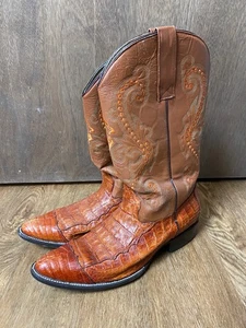 Circle G Men's Brown / Orange Caiman Cowboy Leather Boots Size 13 EE Western - Picture 1 of 18