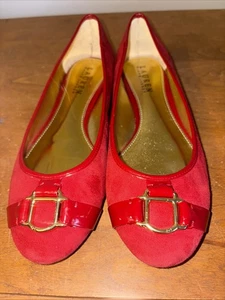 Ralph Lauren Ashton Women Red Buckle Flats Size 7.5B - Picture 1 of 6