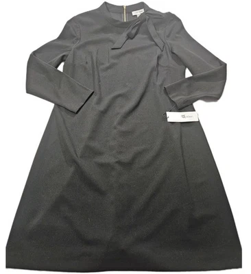 NEW CALVIN KLEIN TIE NECK LONG SLEEVE BLACK SHEATH DRESS SIZE 14 - Image 1 of 4