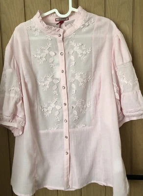 Joe Browns Pink Broderie Anglaise Embroidered Blouse Top Vintage Style Size 18 - Image 1 of 4