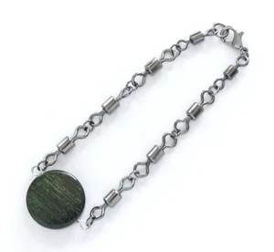 Dark Green Fishing Swivel Bracelet Barrel Wood Gunmetal Camping Fathers Day - Picture 1 of 3