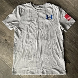 Youth Boys Large Loose Fit Under Armour Freedom Gray 2 Sided T Shirt - Picture 1 of 8