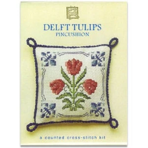 Textile Heritage Pincushion Counted Cross Stitch Kit - Delft Tulips - Picture 1 of 1